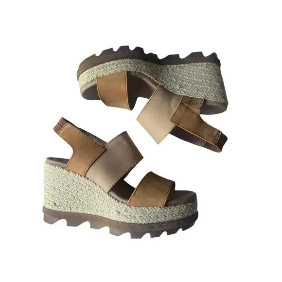 Sorel Joanie II Slingback Wedge Camel Leather Tan Strappy Platform Sandal US 6.5 - Picture 7 of 9